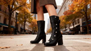 Women's Mid Calf Boots with Bow Detail and Chunky Heel