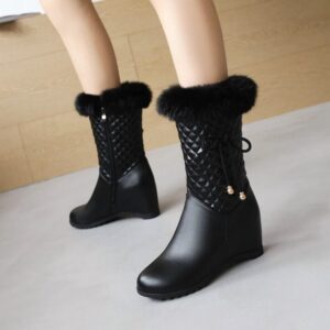 Home 1 Black Women's Snow Boots, waterproof winter boots with side zipper
