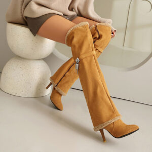 Women's Suede Ankle Boots - 9cm Chunky Block Heel, Slip-Resistant Sole, Two-Tone Casual Fashion Boots