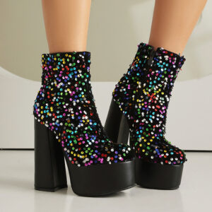 platform glitter ankle boots for women's evening wear