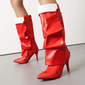 Chunky Button Two-Wear Stack Boots | Winter Punk Stiletto High Heel Thigh High Boots for Women