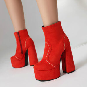 Fashion Seamed Suede Ankle Boots | Platform Chunky Heel Knight Boots for Women