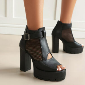 Spring New Mesh High Heel Sandals Toe Ring Mesh Boots Women Thick Sole Platform