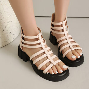 Thin Strap Hollow Out Sandals High Top Boots Vintage Roman Sandals Beach Shoes