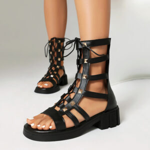 Summer Boots Hollow Out Rivet Strap Martin Boots High Top Sandals Plus Size